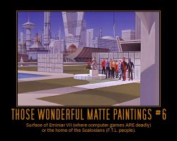 Those Wonderful Matte Paintings #6 --- Surface of Eminiar VII (where computer games ARE deadly) or the home of the Scalosians (F.T.L. people).